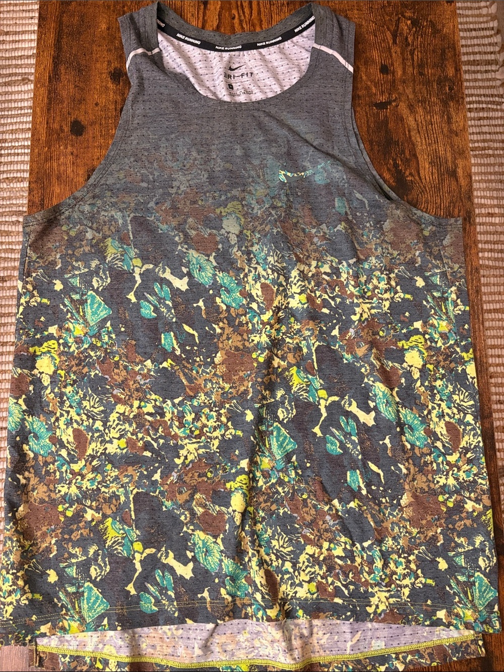 Nike Men’s Gray Tank Top with Yellow & Teal Abstract Print